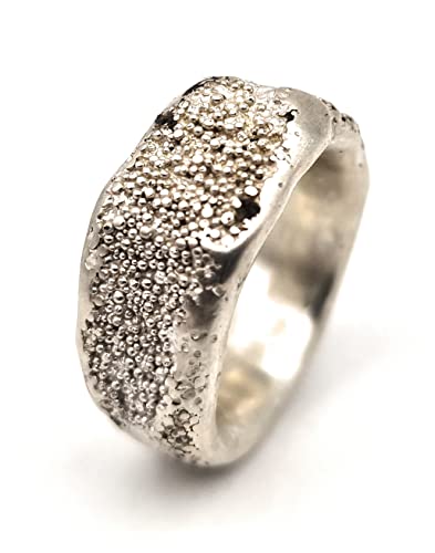 LeoLars-PABE Design Ring, Gr. 58, aus 925er Silber im Mini Perlen Design, Perloberfläche, sehr massiv, Unikat, Handarbeit