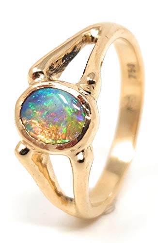LeoLars-PABE Lightning Ridge Multicolor Chrystal GEM Opal Design Ring, Gr. 58, 750er Gold, Unikat, Handarbeit