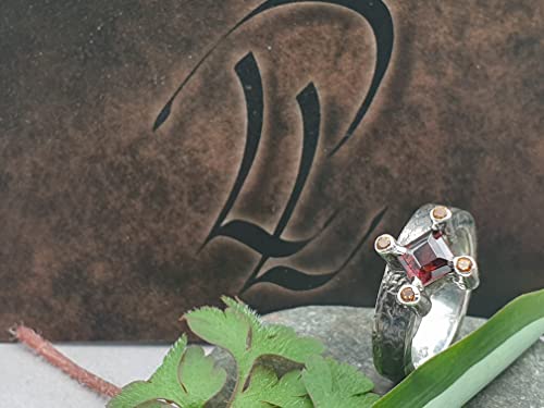 LeoLars-PABE Design Ring, Gr.54 (17.2), aus 925er Silber mit Citrinen und Granat, teilgeschwärzt, Unikat, Handarbeit
