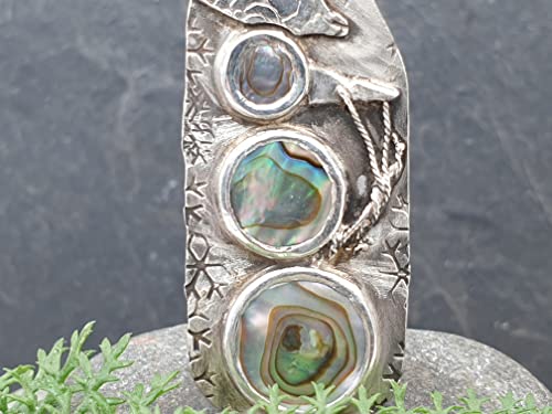 LeoLars-PABE Schneemann Design Anhänger aus 925er Silber mit Paua Muschel, Unikat, Handarbeit