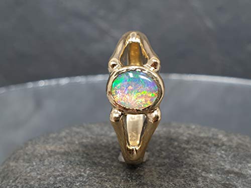 LeoLars-PABE Lightning Ridge Multicolor Chrystal GEM Opal Design Ring, Gr. 58, 750er Gold, Unikat, Handarbeit