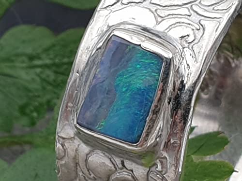 LeoLars-PABE Boulder Opal Ring, Gr.58, aus 925er Silber im Structure Design, Opal 8x6mm, Unikat, Handarbeit