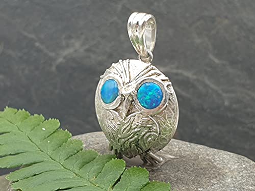 LeoLars-PABE Lightning Ridge Chrystal Opal Anhänger Eule Friedbert aus 925er Silber, Unikat, Handarbeit