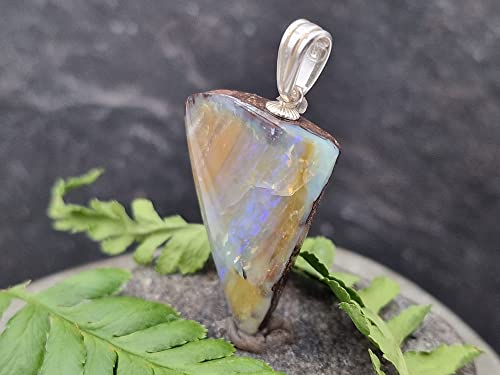 LeoLars-PABE Boulder Opal Anhänger mit 925er Silber Stiftöse, Mehrfarbig, Opal 28.4x20.3x8.5mm, Unikat, Handarbeit
