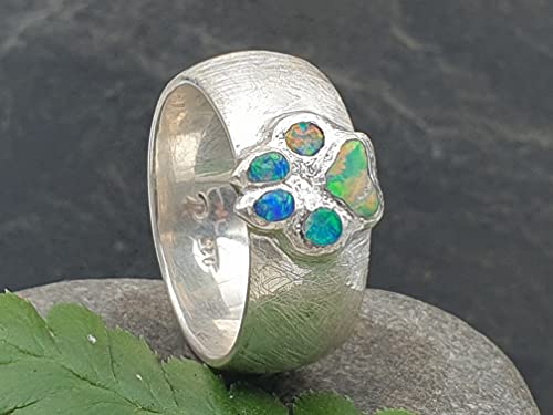 LeoLars-PABE Lightning Ridge Chrystal Opal Pfötchen Ring, Gr.61, Multicolor, Pfote, eismattiert, Unikat, Handarbeit