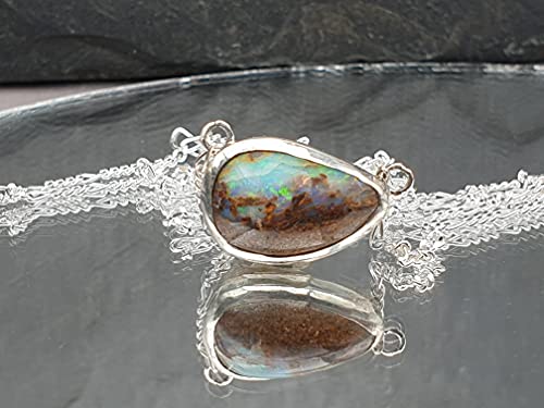 Boulder Opal Anhänger aus 925er Silber mit 47cm Silberkette, Opal 14.5x9.4mm, Unikat, Handarbeit