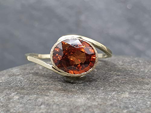 LeoLars-PABE Design Ring mit Mandarin Granat aus 585er Gold, Gr.55, fein, zart, Unikat, Handarbeit