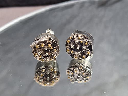 Ohrstecker mit Geheimfach aus 925er Silber und Feingold Elementen, magisch, mit Verriegelung, teilgeschwärzt, Unikat, Handarbeit