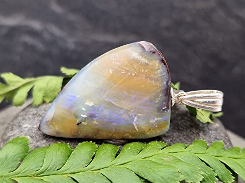LeoLars-PABE Boulder Opal Anhänger mit 925er Silber Stiftöse, Mehrfarbig, Opal 28.4x20.3x8.5mm, Unikat, Handarbeit