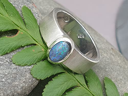 LeoLars-PABE Lightning Ridge Opal Ring, 925er Silber, Gr. 56-57, Seidenmatt, Massiv, Unikat, Handarbeit