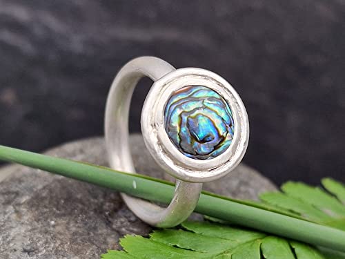 LeoLars-PABE Paua Muschel Ring, Gr.55 (17,5), aus 925er Silber, breiter Rand, seidenmatt, massiv, Unikat, Handarbeit