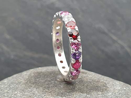 LeoLars-PABE Bandring, Memory Ring mit verschiedenen Edelsteinen aus 925er Silber, Gr.60, Unikat, Handarbeit