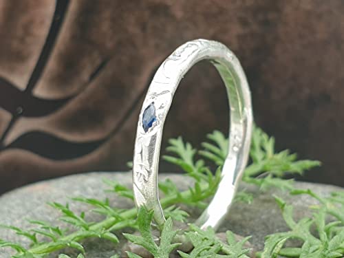 LeoLars-PABE Blauer Saphir Design Ring, Gr.49, aus 925er Silber, Navette, gehämmert, Unikat, Handarbeit