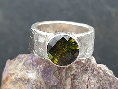 LeoLars-PABE Außergewöhnlicher Turmalin Ring aus 925er Silber, Gr.54, Farbwechsel Turmalin grün braun, Unikat, Handarbeit
