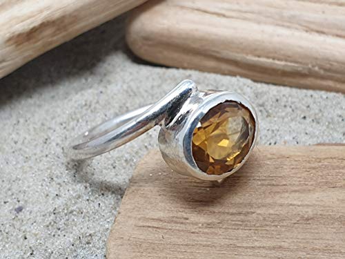 LeoLars-PABE Ring mit ovalen Citrin aus 925er Silber, Gr.58, Unikat, Handarbeit