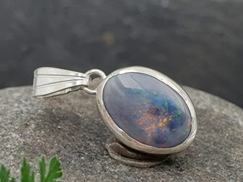 LeoLars-PABE Lightning Ridge Opal Anhänger Galaxie Nebel, aus 925er Silber, Opal 12.1x8.1mm, Unikat, Handarbeit