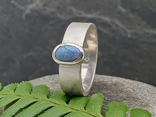 LeoLars-PABE Lightning Ridge Opal Ring, 925er Silber, Gr. 56-57, Seidenmatt, Massiv, Unikat, Handarbeit