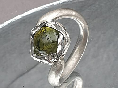 LeoLars-PABE Grüner Turmalin Design Ring, Gr.58, aus 925er Silber, Blumig, Massiv, Unikat, Handarbeit