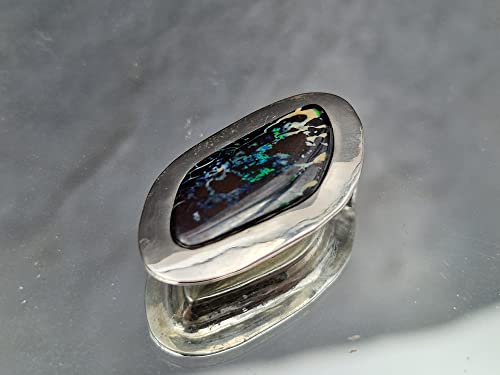 LeoLars-PABE Boulder Opal Design Anhänger aus 925er Silber, breiter Rand, versteckte Schlaufe, Unikat, Handarbeit