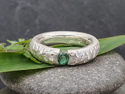 LeoLars-PABE Grün-Blauer Turmalin Design Ring, Gr.56 (18), aus 925er Silber, Massiv, Structure Design, Unikat, Handarbeit