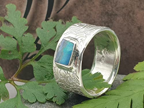 LeoLars-PABE Boulder Opal Ring, Gr.58, aus 925er Silber im Structure Design, Opal 8x6mm, Unikat, Handarbeit