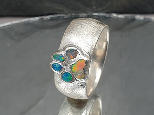 LeoLars-PABE Lightning Ridge Chrystal Opal Pfötchen Ring, Gr.61, Multicolor, Pfote, eismattiert, Unikat, Handarbeit
