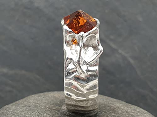 LeoLars-PABE Citrin Design Ring aus 925er Silber, Gr.60, Sonderschliff, Organisch, Hammerschlag, Unikat, Handarbeit