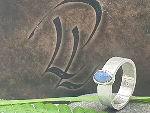 LeoLars-PABE Lightning Ridge Opal Ring, 925er Silber, Gr. 56-57, Seidenmatt, Massiv, Unikat, Handarbeit