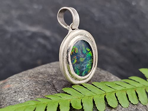 LeoLars-PABE Anhänger mit Opal Triplette aus 925er Silber, doppelter Rahmen, Opal Mehrfarbig, Unikat, Handarbeit