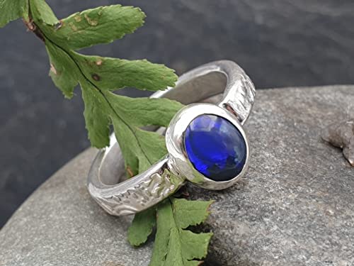 LeoLars-PABE Schwarzer Opal Ring, Gr.56, aus 925er Silber, Blau-Lila, Structure Design, Unikat, Handarbeit