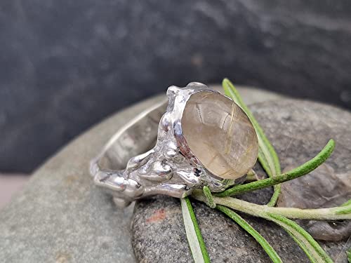 LeoLars-PABE Rutilquarz Ring, Gr. 57 (18.2), im Organic Design aus 925er Silber, Organisch, Seidenmatt, Unikat, Handarbeit
