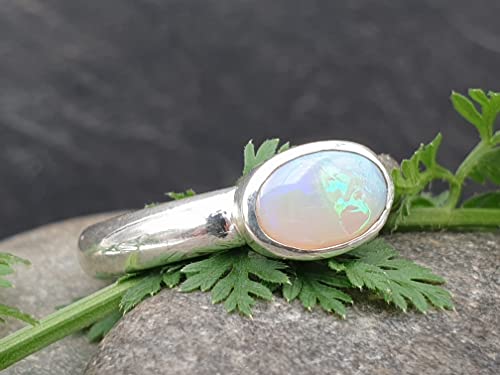 LeoLars-PABE Lightning Ridge Opal Ring, Gr.50, aus 925er Silber, Ringschiene rund, massiv, Unikat, Handarbeit