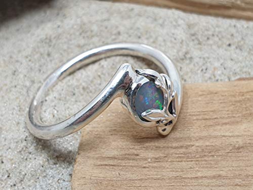 LeoLars-PABE Ring mit Lightning Ridge Opal aus 925er Silber mit Zweigen, Gr.58, Unikat, Handarbeit