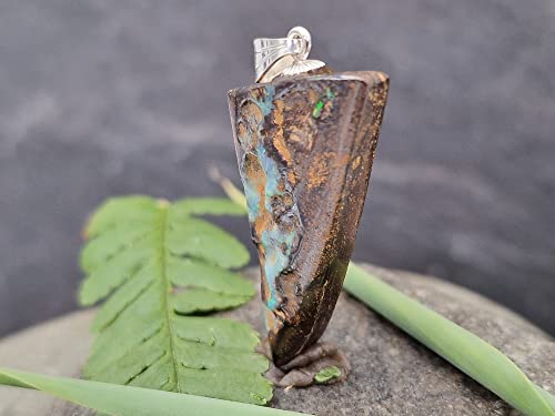 LeoLars-PABE Anhänger mit Boulder Opal und 925er Silber Stiftöse, partielles Feuer, Opal 25.6 x 17 x 5.6mm, Unikat, Handgeschliffen