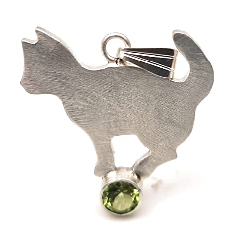 LeoLars-PABE Katzen Anhänger aus 925er Silber mit Peridot, mattiert, Katze, Unikat, Handarbeit