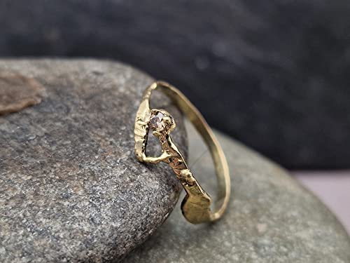 LeoLars-PABE Diamant Ring aus 585er Gelbgold, Gr.58 (18,2), 2,5mm Congacfarbener Diamant, Fusion, Organic Design, Unikat, Handarbeit