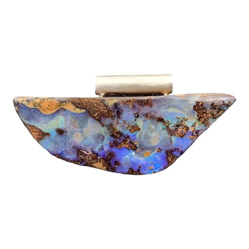 LeoLars-PABE Boulder Opal Design Anhänger mit 925er Silberrohr, Opal 20 x 56 x 8mm, Picture Stone, blau-grün-lila Opalfeuer, tolles Muster, Unikat, Handgeschliffen