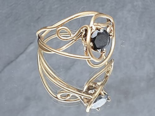 LeoLars-PABE Schwarzer Diamant 1.39ct. Ring Gr.57 aus 750er Gold, verspielt, zart, Golddraht, Unikat, Handarbeit