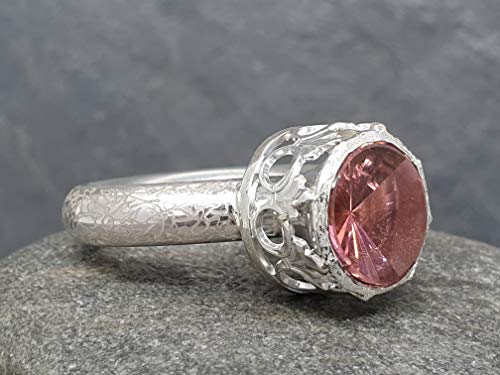 LeoLars-PABE Rosa Turmalin Design Ring mit Spiegelschliff aus 925er Silber, Gr.55-56, Unikat, Handarbeit