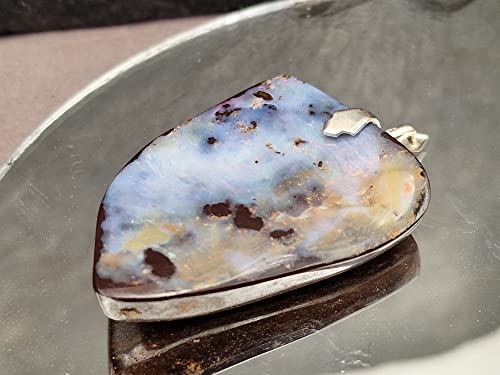 LeoLars-PABE Boulder Opal Anhänger mit Frontbohrung und 925er Silberschlaufe, Opal 46.7 x 35.4 x 8.5mm, gemeiner Opal, Unikat, Handarbeit