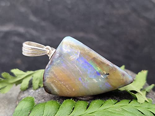 LeoLars-PABE Boulder Opal Anhänger mit 925er Silber Stiftöse, Mehrfarbig, Opal 28.4x20.3x8.5mm, Unikat, Handarbeit