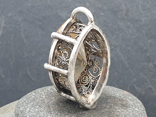 LeoLars-PABE Magischer großer Citrin Anhänger aus 925er Silber, Mystisch, Filigree, teilgeschwärzt, Unikat, Handarbeit