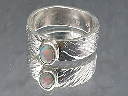 LeoLars-PABE Lightning Ridge Opal Ring, 925er Silber, Gr.54, Structure Design, Unikat, Handarbeit