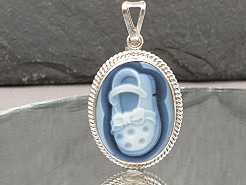 LeoLars-PABE Achat Gemme Babyschuh Anhänger aus 925er Silber, verspielter Rahmen, Anhänger 26.2x16.7x4.2mm