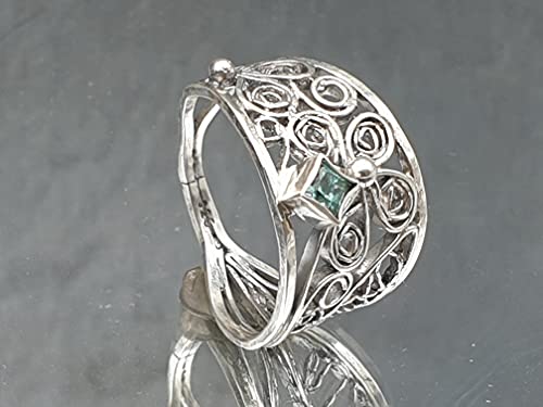 LeoLars-PABE Hellblauer Turmalin Filigree Ring, Gr. 58, 925er Silber, Traditionell und Modern, Unikat, Handarbeit