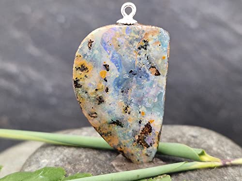 LeoLars-PABE Anhänger mit Boulder Opal und 925er Silber Stiftöse, Picture Stone, Landschaft von oben, Opal 28.3 x 17.9 x 5.6mm, Unikat, Handgeschliffen