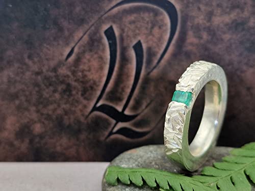 LeoLars-PABE Massiver Smaragd Design Ring, Gr. 59.5 (19), aus 925er Silber mit Structure Design, Unikat, Handarbeit