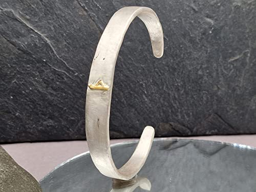 LeoLars-PABE Massiver handgeschmiedeter Armreif aus 925er Silber mit Feingold Rune Thurisaz, mattiert, Unikat, Handarbeit