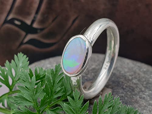 LeoLars-PABE Lightning Ridge Opal Ring, Gr.50, aus 925er Silber, Ringschiene rund, massiv, Unikat, Handarbeit