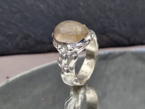 LeoLars-PABE Rutilquarz Ring, Gr. 57 (18.2), im Organic Design aus 925er Silber, Organisch, Seidenmatt, Unikat, Handarbeit